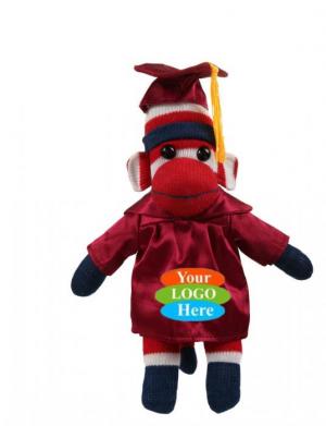 Patriotic Sock Monkey With Graduation Cap and Gown 10"