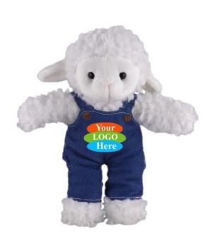 Soft Plush Stuffed Sheep in Denim Overall 8"