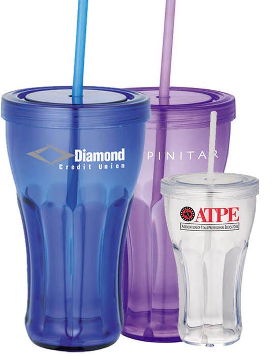 Custom 16 Oz Fountain Soda Tumbler with Straws