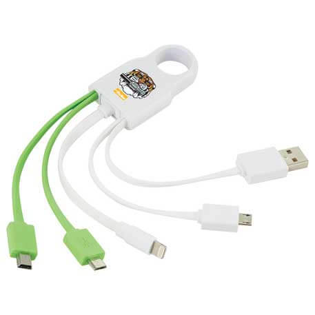 Squad MFi Certified 4-in-1 Cable - White w Lime Green