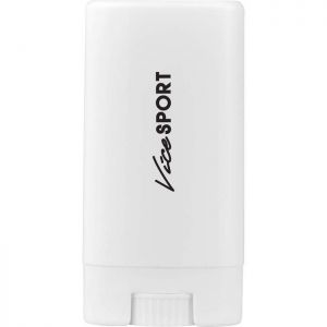 White sunscreen stick with custom logo printed on