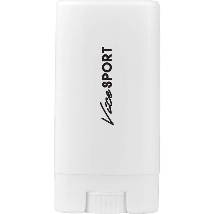 White sunscreen stick with custom logo printed on