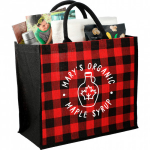 Buffalo Plaid Printed Jute Tote