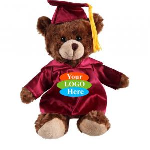 Chocolate Curly Sitting Bear in Graduation 6"
