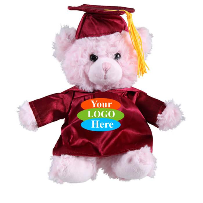 Pink Curly Sitting Bear in Graduation 6"