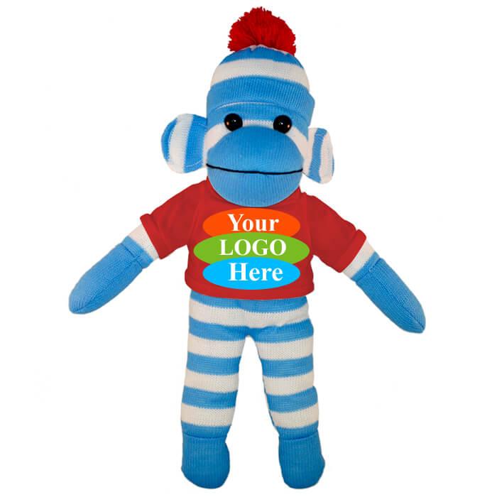 Blue Sock Monkey in T-shirt 16" - White