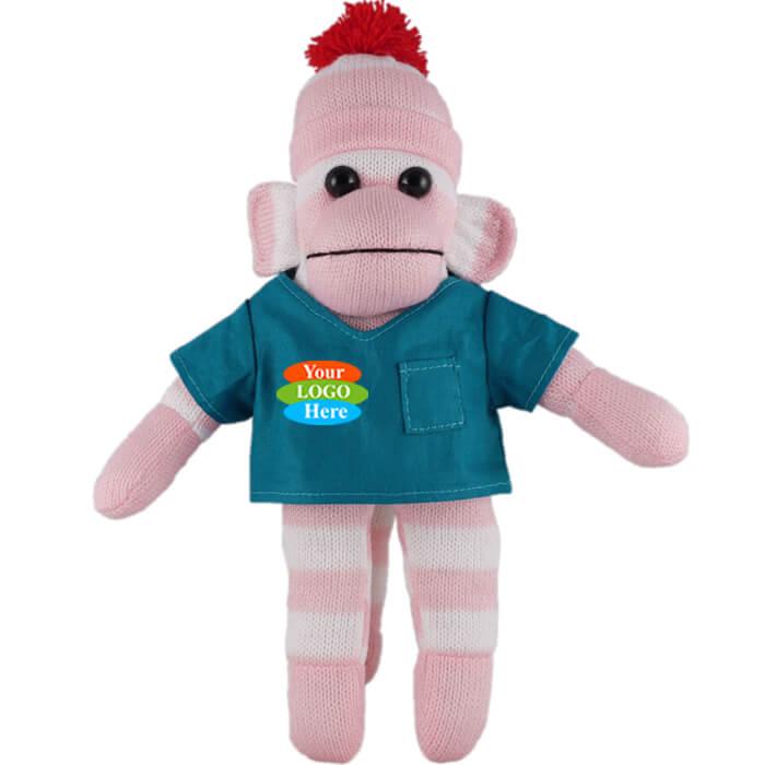Pink Sock Monkey in Scrub Shirt 8"