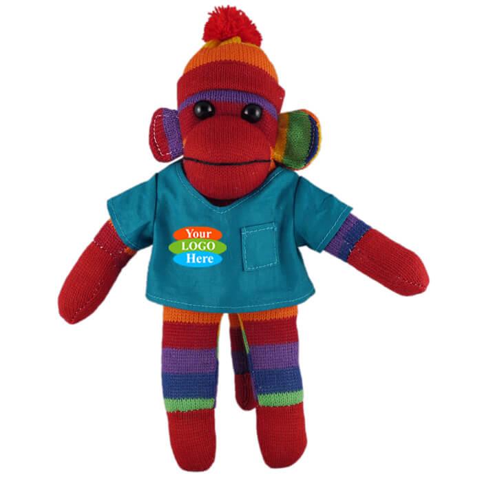 Rainbow Sock Monkey in Scrub Shirt 12”