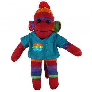 Rainbow Sock Monkey in Scrub Shirt 8"