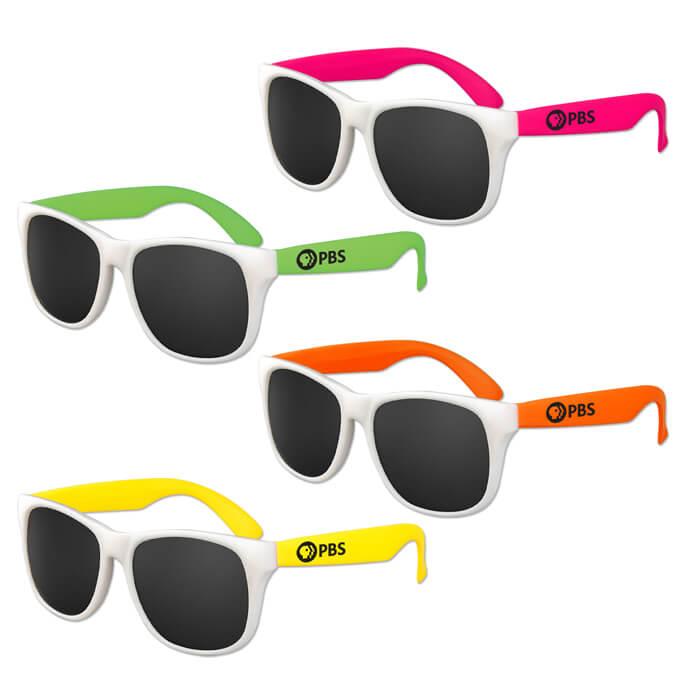 Kids White Frame Classic Neon Sunglasses - Assorted