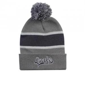 12" Striped Beanie with Cuff & Pom