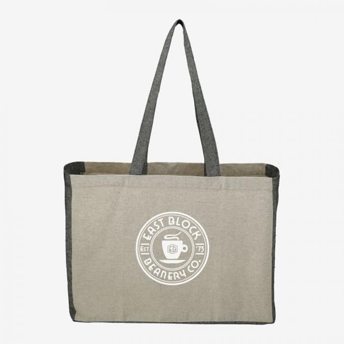 Recycled Cotton Contrast Side Shopper Tote - Natural Black