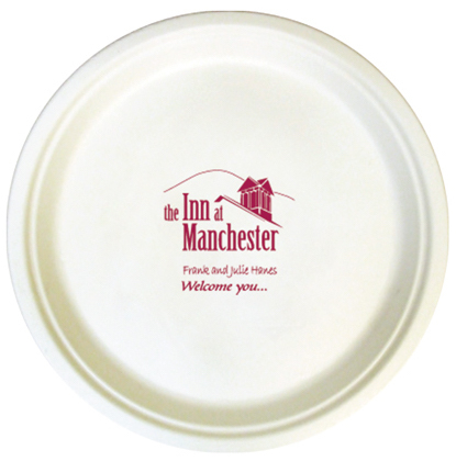 10 inch White Compostable Paper Plates, Imprinted Logo