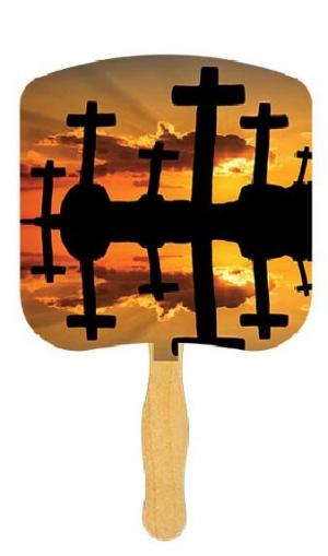 Crosses at Sunset Religious Fan