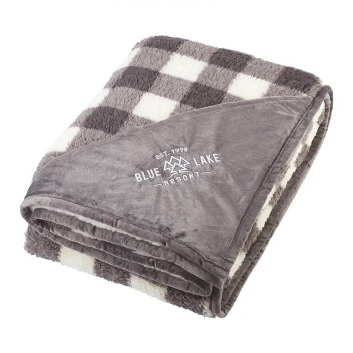 Double Sided Plaid Sherpa Blanket - White Grey
