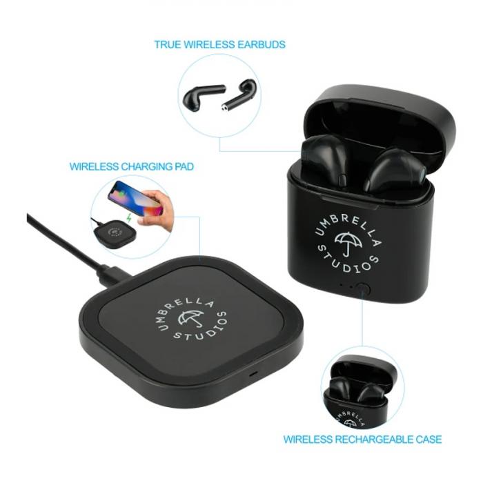 Oros TWS Auto Pair Earbuds & Wireless Charging Pad - Black