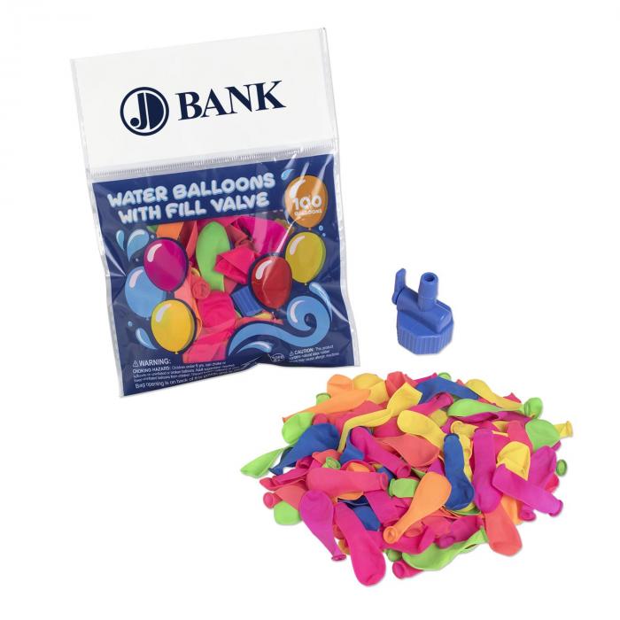 100 Water Balloon Pack With Nozzle - Assorted