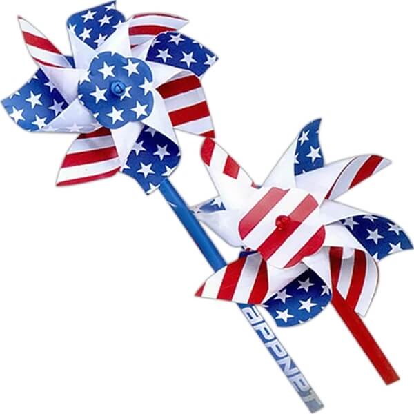4" Patriotic with 10" Sticks Pinwheels