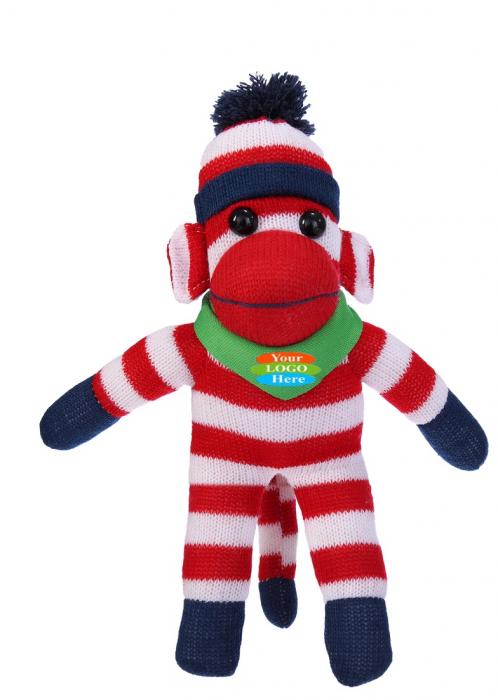 Patriotic Sock Monkey in Bandana 12” - Kelly Green