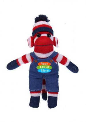 Patriotic Sock Monkey in Denim Overall 10"