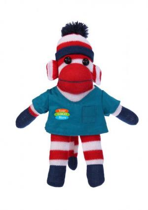 Patriotic Sock Monkey in Scrub Shirt 10"
