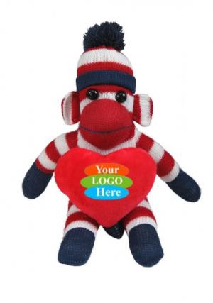 Soft Plush Patriotic Sock Monkey With Heart 10"