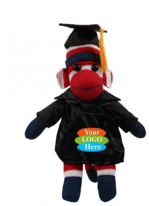 Patriotic Sock Monkey With Graduation Cap and Gown 10"