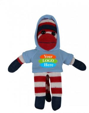 Soft Plush Patriotic Sock Monkey With Hoodie 10"