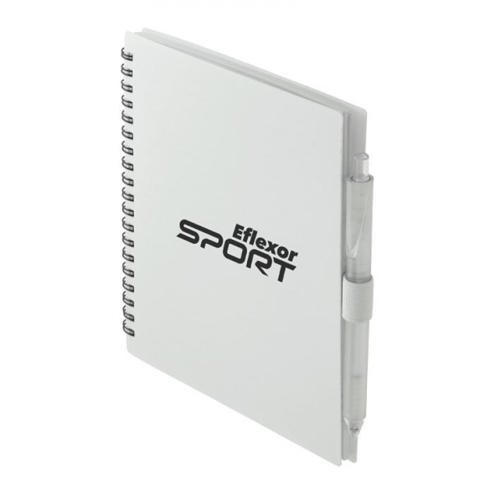 5.5” x 7” FSC Recycled Spiral Notebook w/ RPET Pen - White
