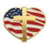 Heart With Cross American Flag - Patriotic Lapel Pin