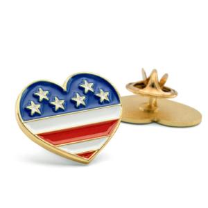 Heart With American Flag - Die Struck Patriotic Lapel Pin