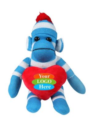 Soft Plush Blue Sock Monkey With Heart 10"