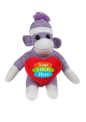 Soft Plush Purple Sock Monkey With Heart 10"