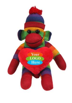 Soft Plush Rainbow Sock Monkey With Heart 10"