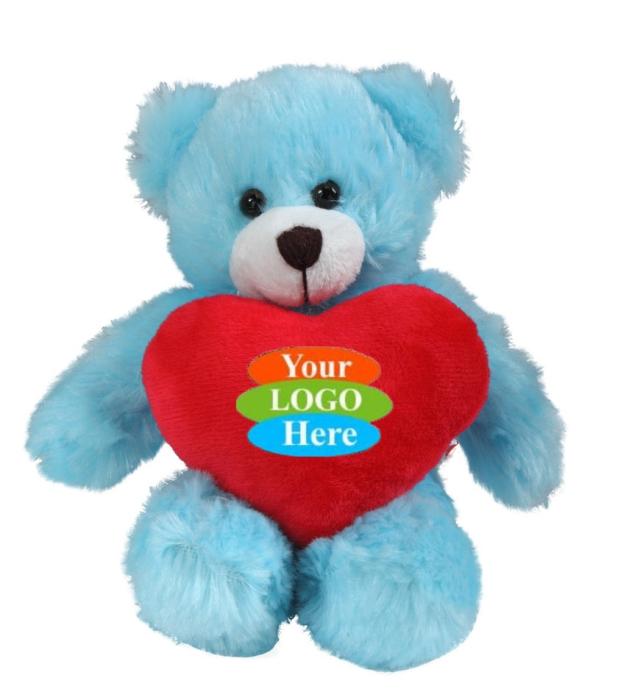 Soft Plush Blue Bear With Heart 8"