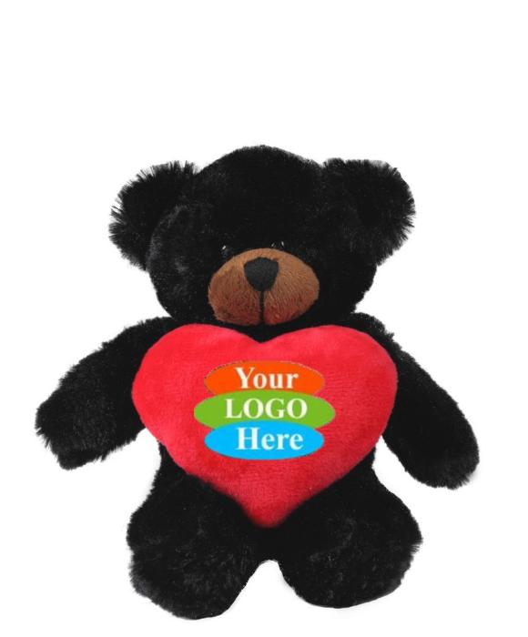 Soft Plush Black Bear With Heart 8"