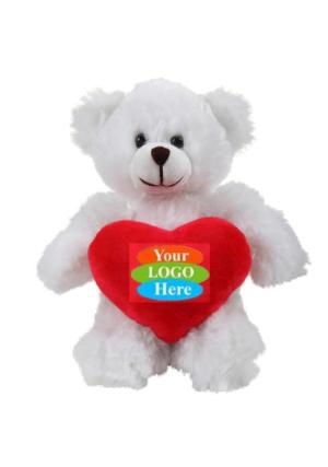 Soft Plush White Bear With Heart 8"