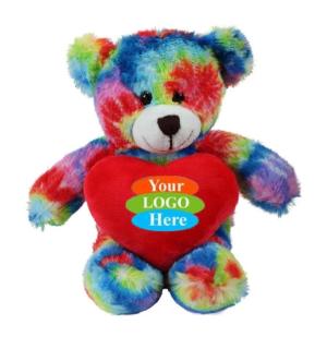 Soft Plush Tie Dye Bear With Heart 8"