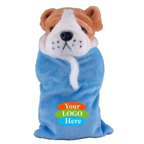 Soft Plush Bulldog in Baby Sleep Bag Stuffed Animal 8" - Baby Blue