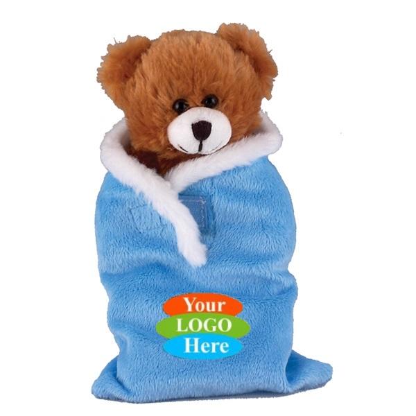 Soft Plush Mocha Teddy Bear in Baby Sleep Bag Stuffed Animal 8" - Baby Blue