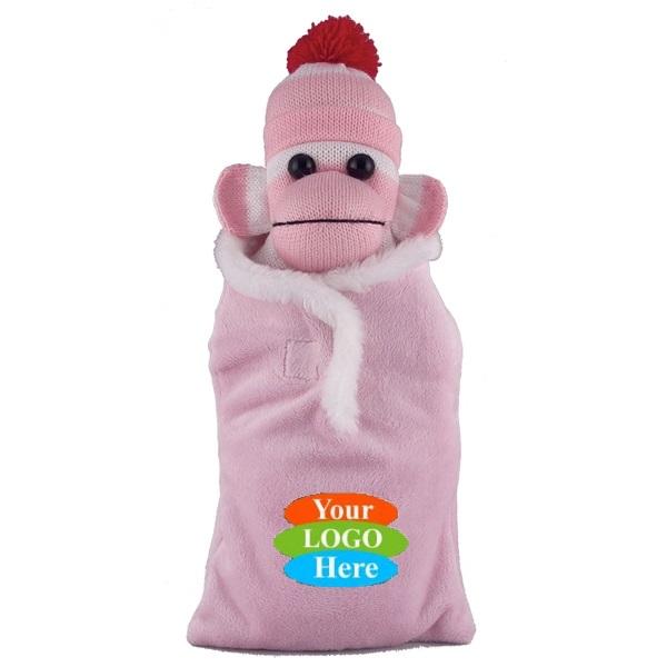 Pink Sock Monkey (Plush) in Baby Sleep Bag Stuffed Animal 10"