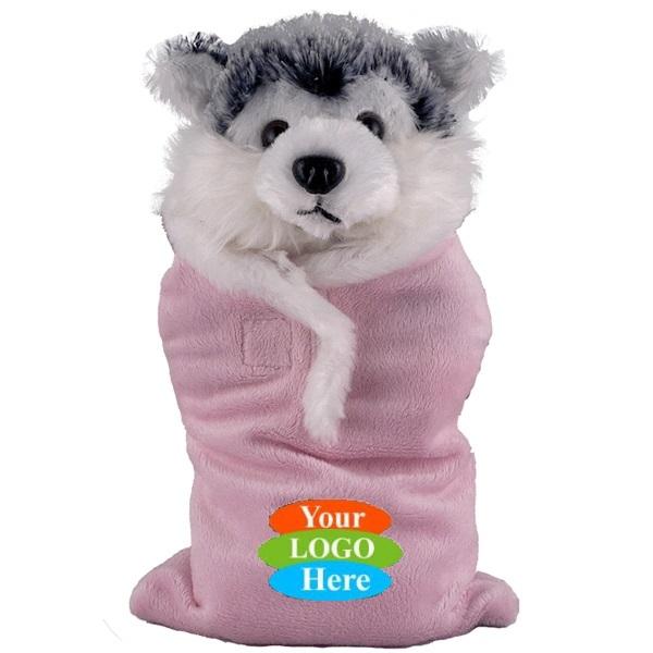Soft Plush Husky in Baby Sleep Bag Stuffed Animal 8"