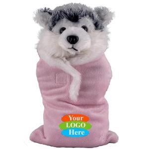 Soft Plush Husky in Baby Sleep Bag Stuffed Animal 8"