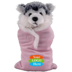 Soft Plush Husky in Baby Sleep Bag Stuffed Animal 12"