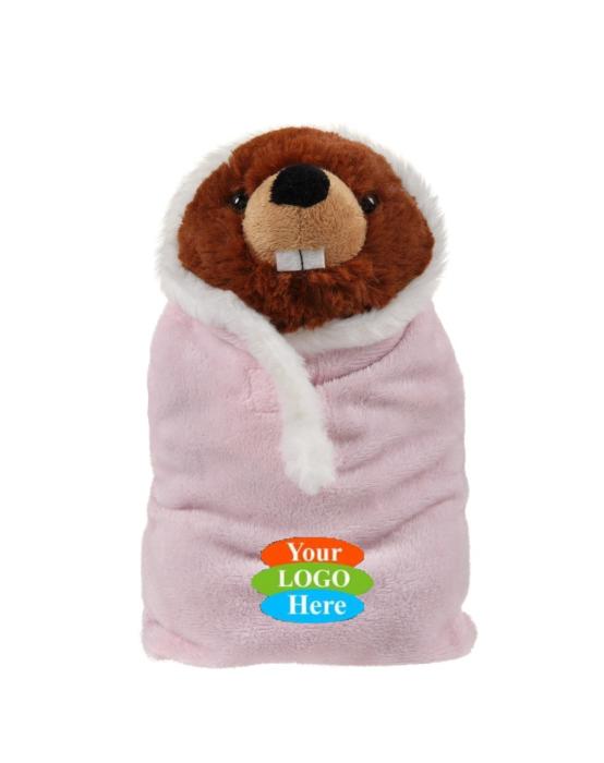 Soft Plush Beaver in Sleeping Bag 8"