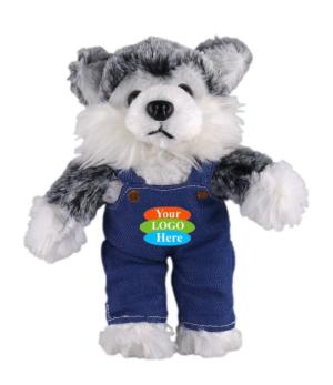 Soft Plush Stuffed Husky in Denim Overall 12"