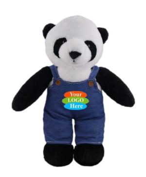 Soft Plush Stuffed Panda in Denim Overall 8"