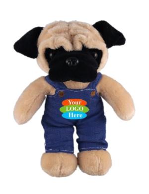 Soft Plush Stuffed Pug in Denim Overall 12"
