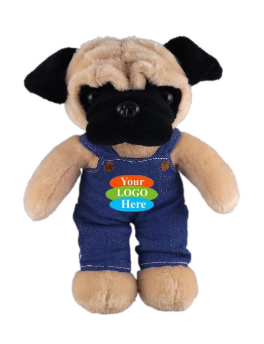 Soft Plush Stuffed Pug in Denim Overall 8"