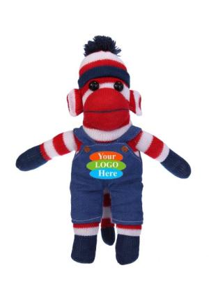 Patriotic Sock Monkey in Denim Overall 8"